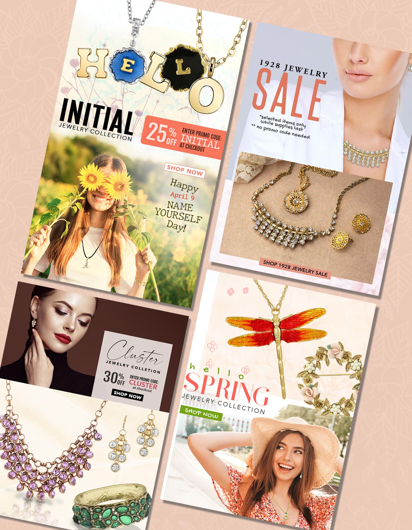 Email layout design, E-blast design, social media graphics, graphic design, digital design for jewelry brand, marketing promotion, digital campaigns